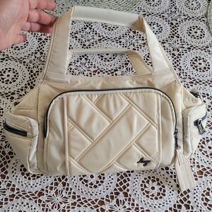 lug Cream Quilted Crossbody Bag with Zipper Accents